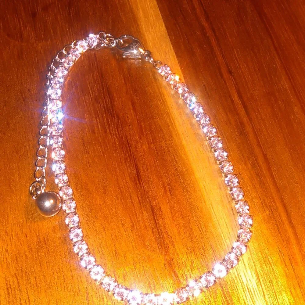 Pink Cubic Zirconia Stainless Steel Tennis Bracelet